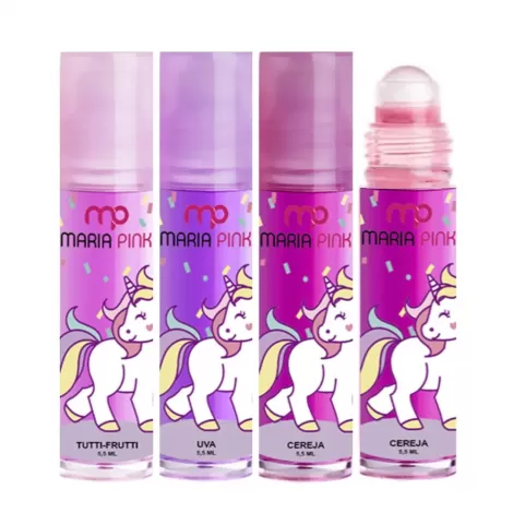 Brilho Labial Infantil Maria Pink Unicórnio – Aromatizado e Divertido