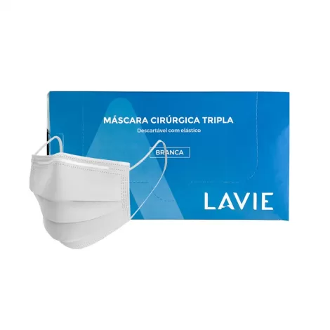 Máscara Descartável Tripla C/50 Unidades Branca Lavie
