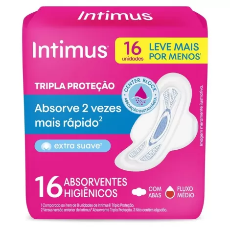 Absorvente Externo Intimus Tripla Proteção Suave Com Abas 16 Unidades