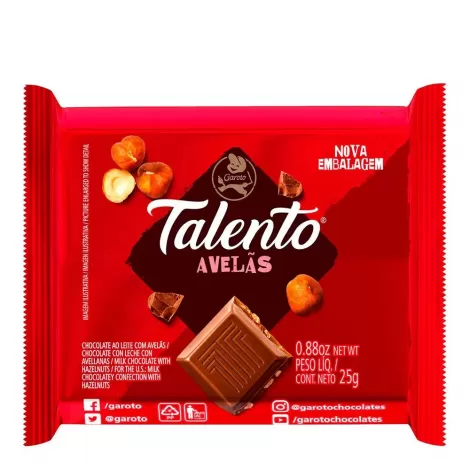 Chocolate Garoto Talento Leite com Avelã 25g – Sabor Intenso e Cremoso em Tamanho Ideal