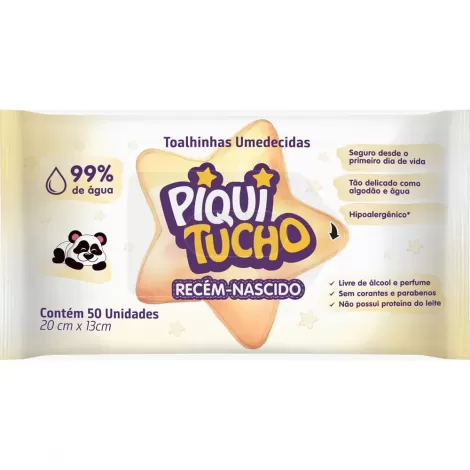 Toalhas Umedecidas Piquitucho Recém-Nascido com 50 Unidades
