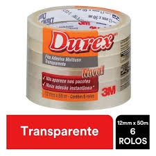 Fita Adesiva Transparente 3M Durex 12mm x 50m - Kit com 6 Unidades